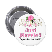 Dove & Rose - Just Married T-shirt Pinback Buttons