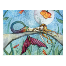 Down by the Pond Mermaid Art Postcards