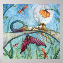 Down by the Pond Mermaid Fairy Art Poster