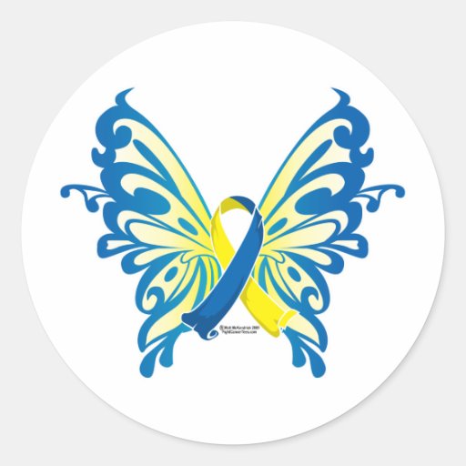 Down Syndrome Butterfly Ribbon Round Stickers