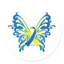 Down Syndrome Butterfly Ribbon Round Stickers