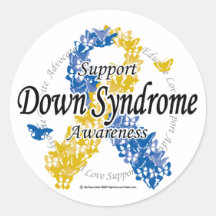 Down Syndrome Ribbon of Butterflies 2 Round Stickers