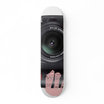 down the lens of a camera skateboard
