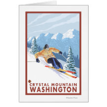 Downhhill Snow Skier - Crystal Mountain, WA Cards