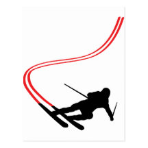 downhill ski skiing red track post cards