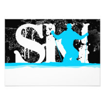 downhill ski stripes personalized invitations