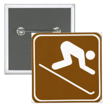 Downhill Skiing Facilities Highway Sign Pinback Buttons