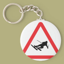 downhill skiing ski warning sign keychains