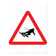 downhill skiing ski warning sign postcards