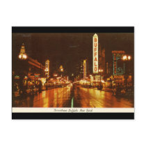 Downtown Buffalo NY at Night Vintage Postcard