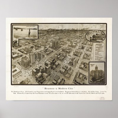 Downtown Houston Texas 1912 Antique Panoramic Map by terraprints_classic