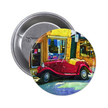 Downtown Oldie! Antique Red Classic Car Button