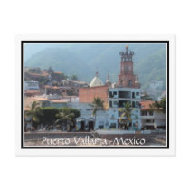 downtown Puerto Vallarta with border postcard