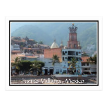 downtown Puerto Vallarta with border postcard