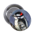 Downy Woodpecker Watercolor Pinback Buttons
