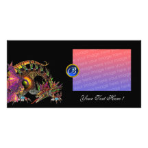 DRAGO ,Fuchsia Blue Sapphire Monogram Photo Card