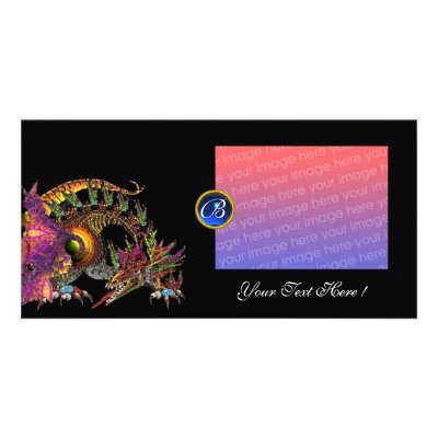 DRAGO ,Fuchsia Blue Sapphire Monogram Photo Card by bulgan_lumini