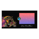 DRAGO ,Fuchsia Blue Sapphire Monogram Customized Photo Card