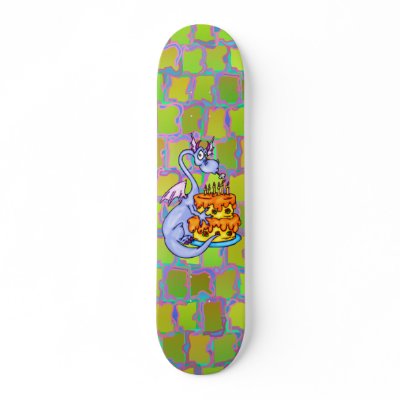 Dragon and Birthday Cake Skateboard Deck by sagart1952
