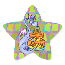 Dragon and Birthday Cake Star Sticker