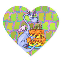 Dragon and Birthday Cake Heart Stickers