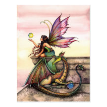 Dragon and Fairy Art Postcard by Molly Harrison