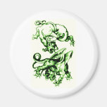 DRAGON BATTLE VINTAGE PRINT IN GREEN REFRIGERATOR MAGNET