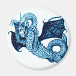 DRAGON IN BATTLE MEDIEVAL PRINT IN BLUE FRIDGE MAGNET