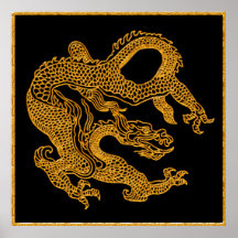 Dragon oriental d'or 01 poster