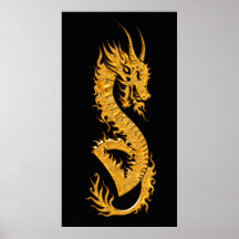 Dragon oriental d'or 02 (laissé) posters