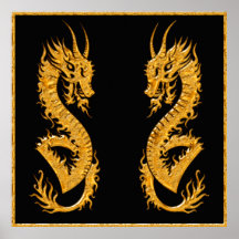 Dragon oriental d'or 02 (paires) poster
