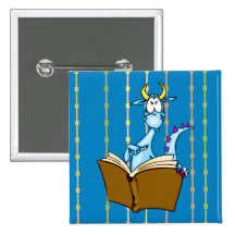 Dragon Reading Book Pinback Buttons