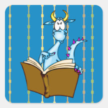 Dragon Reading Book Square Sticker