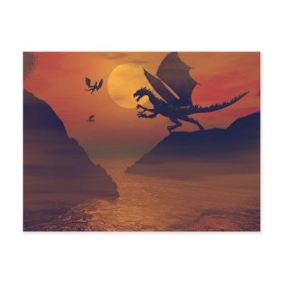 Dragon Sunset Postcard by DragonCat