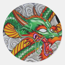 dragon vert adhésif rond