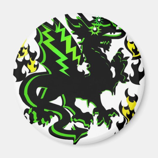 DRAGON WITH GREEN LIGHTNING AND FLAMES GRAPHIC FRIDGE MAGNETS