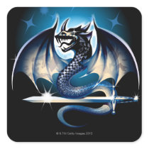 Dragon with sword square stickers