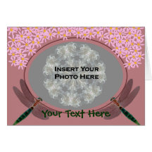 Dragonflies Flowers Add Photo Template Card
