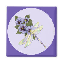 Dragonfly and Pansies Magnets