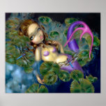 Dragonfly Mermaid ART PRINT fantasy waterlilies posters