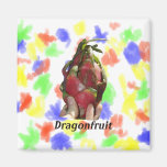 Dragonfruit held in fingers with text photo Pitaya Fridge Magnets