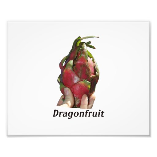 Dragonfruit held in fingers with text photo Pitaya