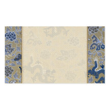 Dragons, Flowers, Butterflies - Blue on Dull Gold Business Card Templates