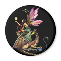 Dragon's Orbs Fairy and Dragon by Molly Harrison Magnet