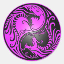 Dragons, pourpre et noir de Yin Yang Autocollant