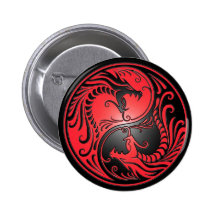 Dragons, rouge et noir de Yin Yang Badges Avec Agrafe
