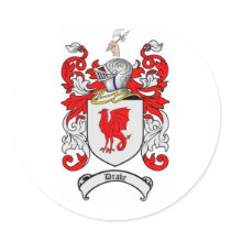 DRAKE FAMILY CREST -  DRAKE COAT OF ARMS ROUND STICKERS