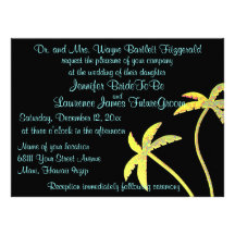 Dramatic Black and Gold Palm Tree Wedding Custom Invitations