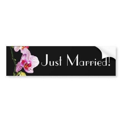 Dramatic Orchid - Just Married Bumper Sticker by ArtByLindaLou