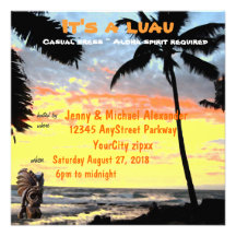 Dramatic Palm Tree Sunset Luau Invites